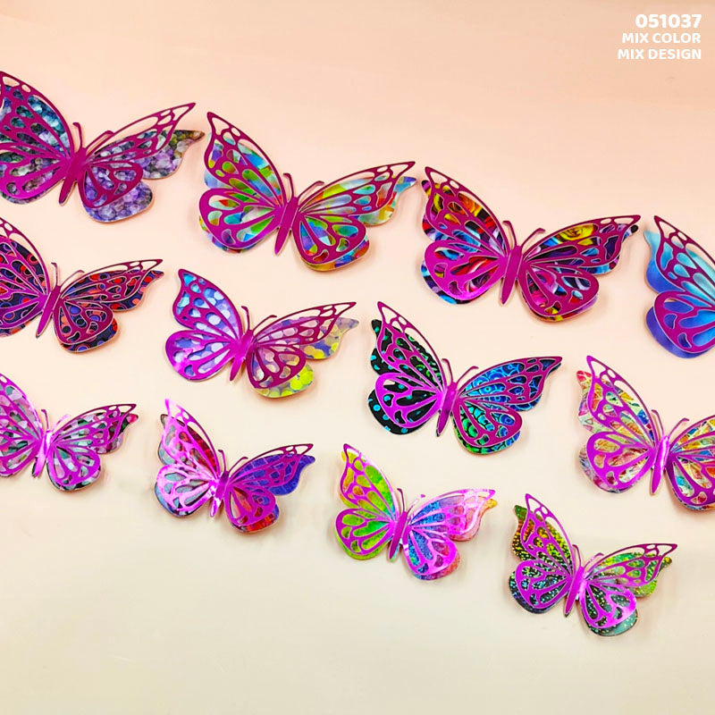 3D Butterfly Metallic Glitter Stickers - Pack of 12