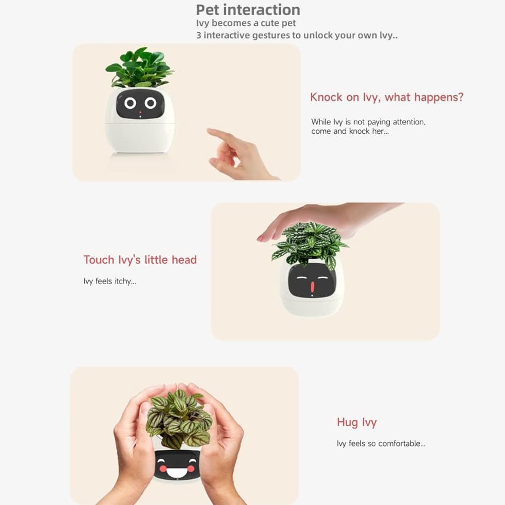 AI Smart Flowerpots for Indoor Plants - Intelligent Pet Planter with Multiple Expressions, 7 Smart Sensors, and AI Chips - Easy and Fun Plant Care for Living Room and Bedroom - Plant-Free, White