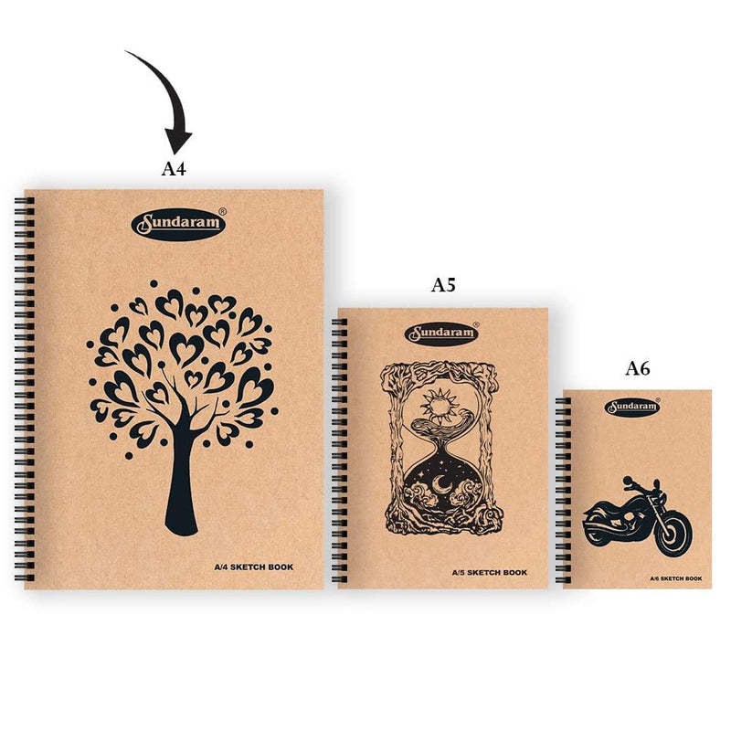 Sundaram A4 Sketch Book – Spiral Bound, 100 Plain Pages (1 Book)