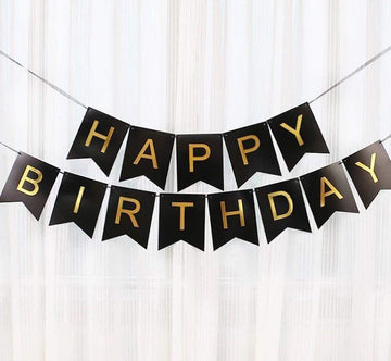 Black Theme Happy Birthday Paper Banner (Pack)