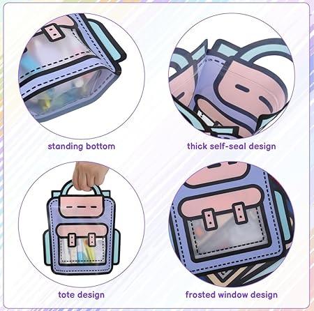 3D Pastel School Bag Ziplock – Transparent Bag | Pack of 1 l 17 x 17 CM