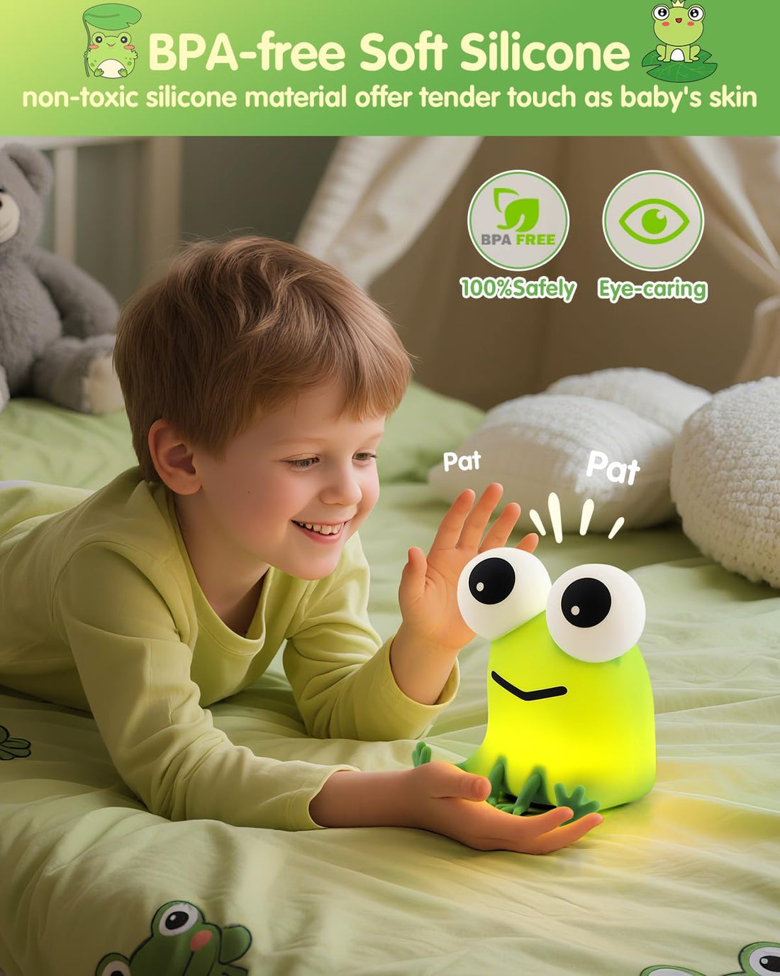 Frog Night Light for Kids, Soft Silicone Nursery Night Lamp Rechargeable