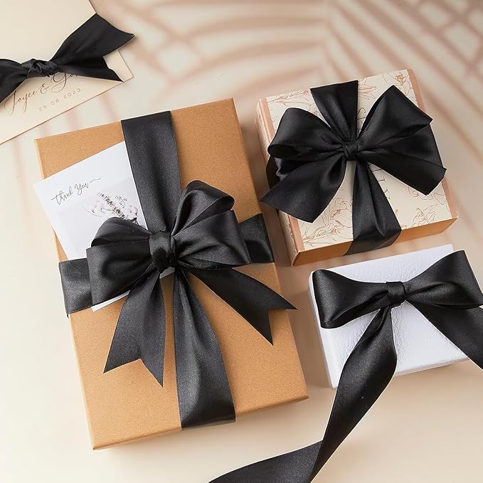 Premium double faced satin ribbon l Black l Pack of 1 ribbon