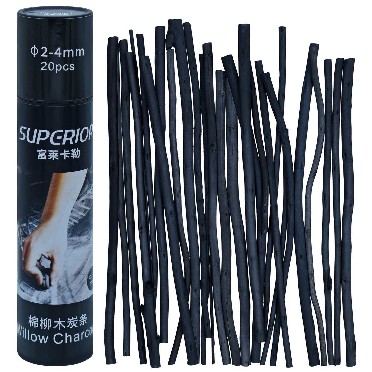 Superior Willow Charcoal Stick l  2-4mm l 20 Pcs l