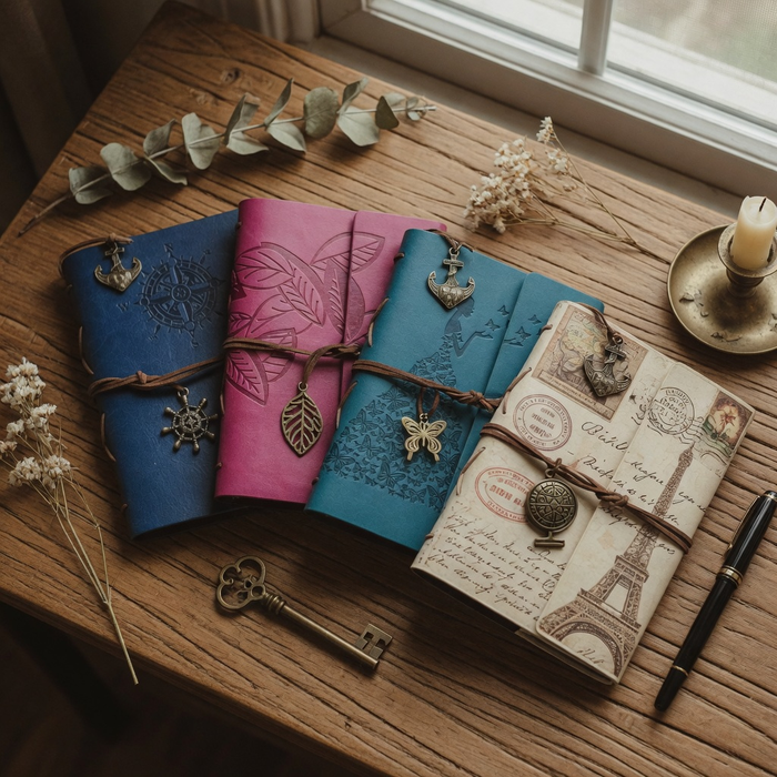 Vintage Leather-Bound Travel Journal | Refillable A5 Diary with Antique Charm & Wrap Tie (Contains 1 Diary)