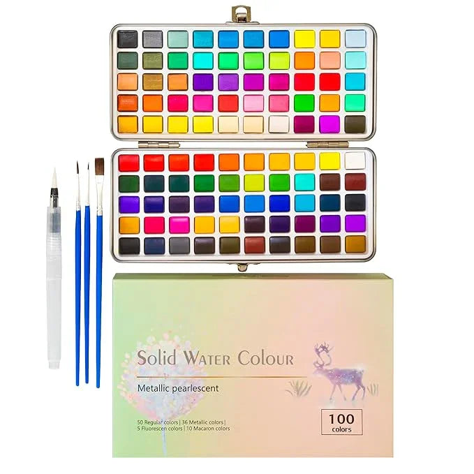 Art 100 Colours Premium Watercolour Paint Set - Metallic Pearlescent