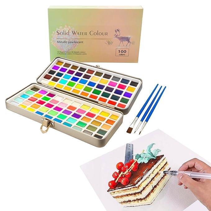 Art 100 Colours Premium Watercolour Paint Set - Metallic Pearlescent