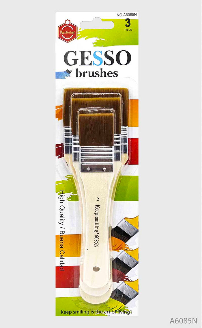Gesso Brush Set Dark Brown - 3 Pcs for Priming Canvas