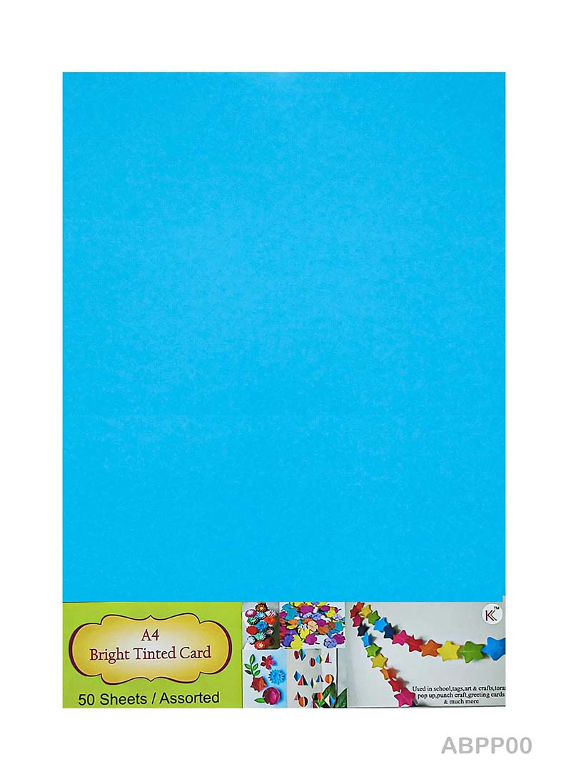 A4 Bright Tinted Card Sheets - Pack of 50 Coloured Craft Card