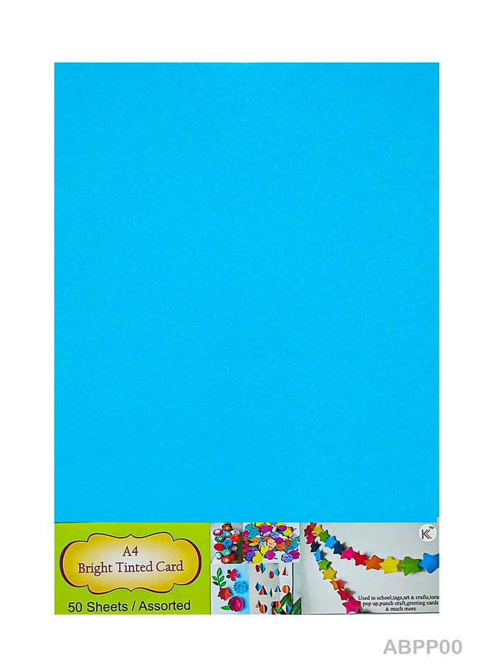 A4 Bright Tinted Card Sheets - Pack of 50 Coloured Craft Card