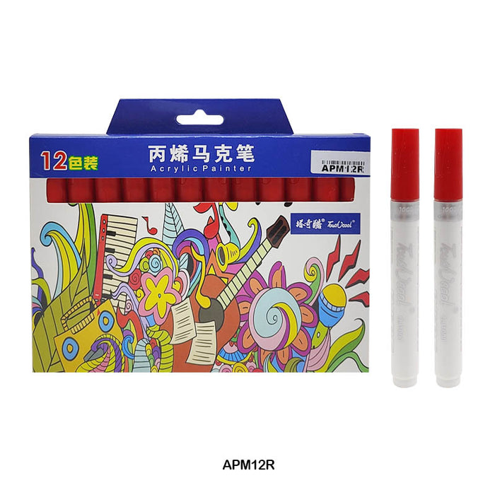 Marker Pen I Acrylic Paint Red Color Touch Cool I Pack of 12