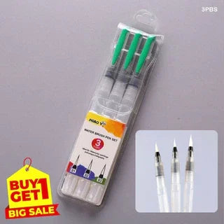 (Buy 1 Get 1 Free) 3 Piece Refillable Water Brush Pen Set | Soft Bristles for Watercolor Painting