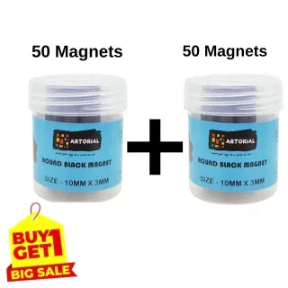(Buy 1 Get 1 Free) Black 10x3mm Round Magnets | Pack of 50 | Strong Craft & DIY Magnets