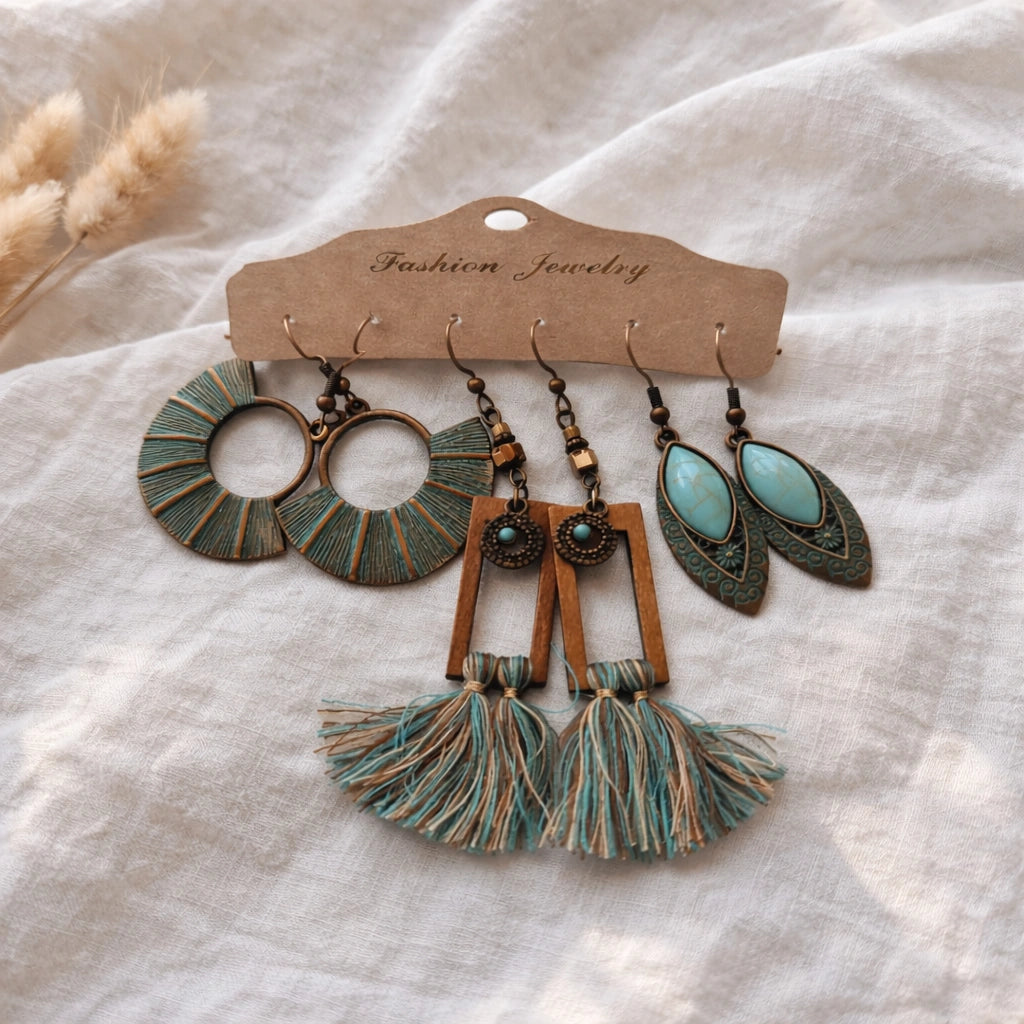 Korean Inspired Earth Tone Boho Luxe Earring Set | Anti-Tarnish | Minimal Statement Collection l Pack of 3 earring