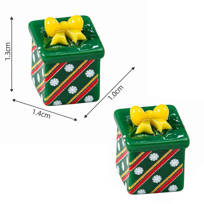 Miniature Christmas Gift Box 2 Pcs Green for Xmas Decor & DIY Craft