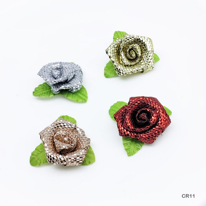 Glittery Satin Cloth Flowers Multicolour - Pack of 24