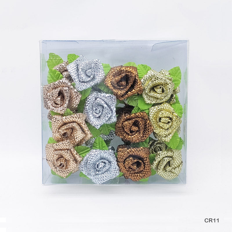 Glittery Satin Cloth Flowers Multicolour - Pack of 24