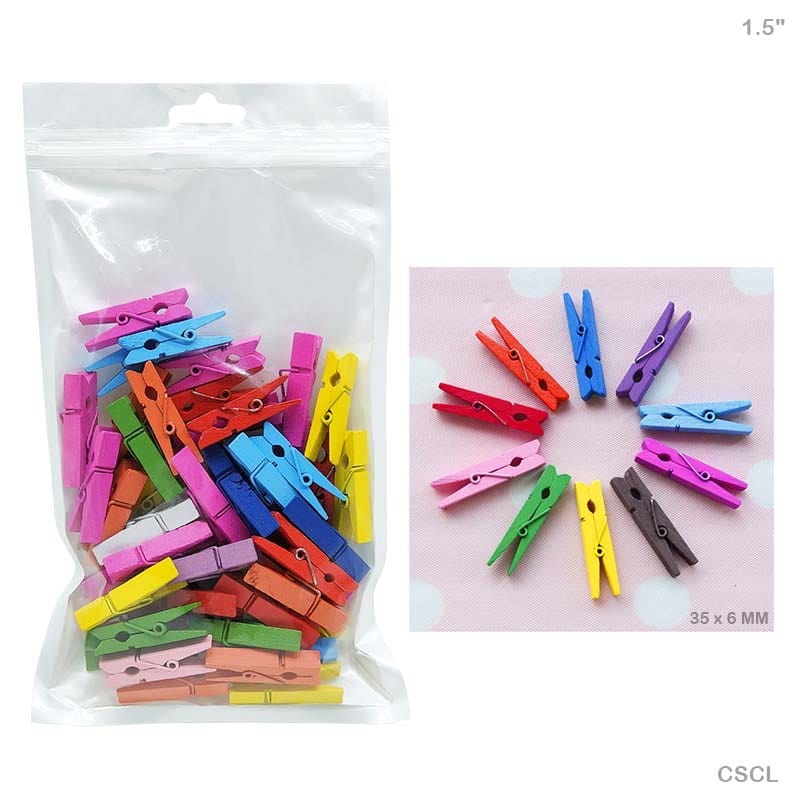 Clip 50Pc Small Color 1.5" Wooden (Cscl)