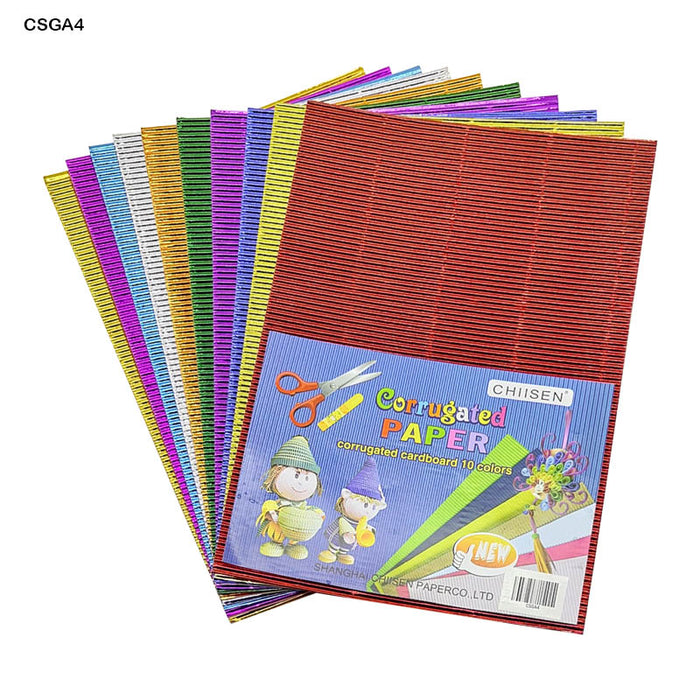 A4 Corrugated Metallic Sheets Multicolour - Pack of 10 for Craft