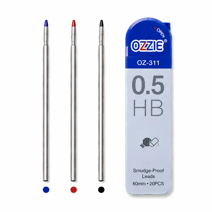Vector 4 & Vector 5 Pen Lead Refill Combo | OZZIE OZ Lead Box + Blue, Red & Black Refills