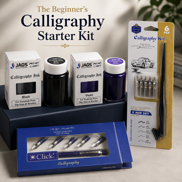 The Beginner's Calligraphy Starter Kit | English Script Click Set + Dip Pen + 5 Nibs + 2 Inks | Complete Starter Bundle