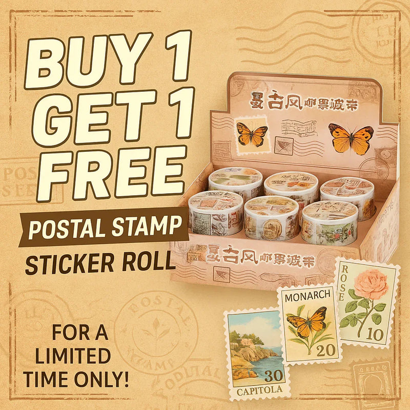 (Buy 1 Get 1 Free ) Vinatge Stamp washi tape l Pack of 1 roll l 6CMX 2meter long