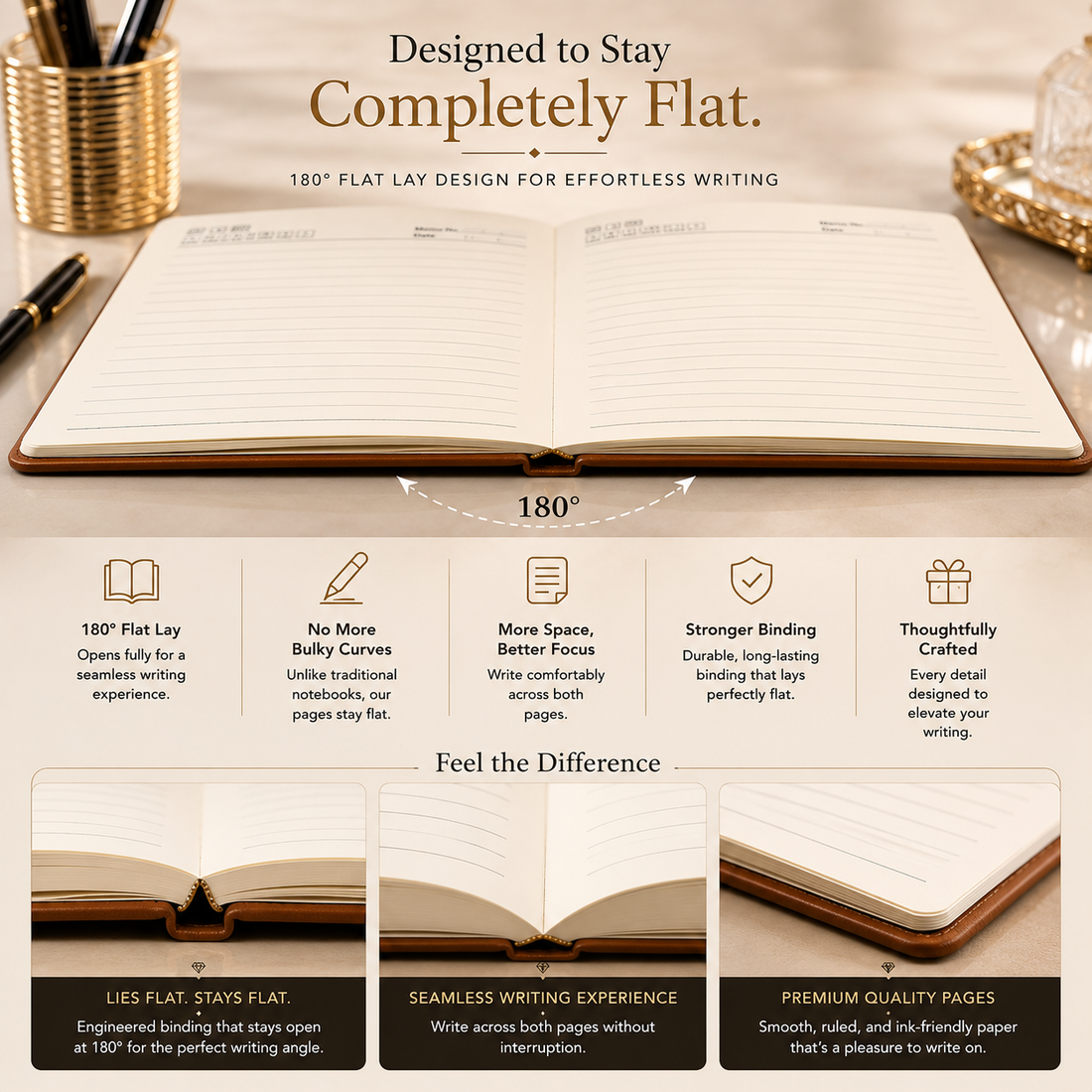 Mochiri & Co. Japanese Flat Book A5 Diary | 180° Flat-Lay Notebook
