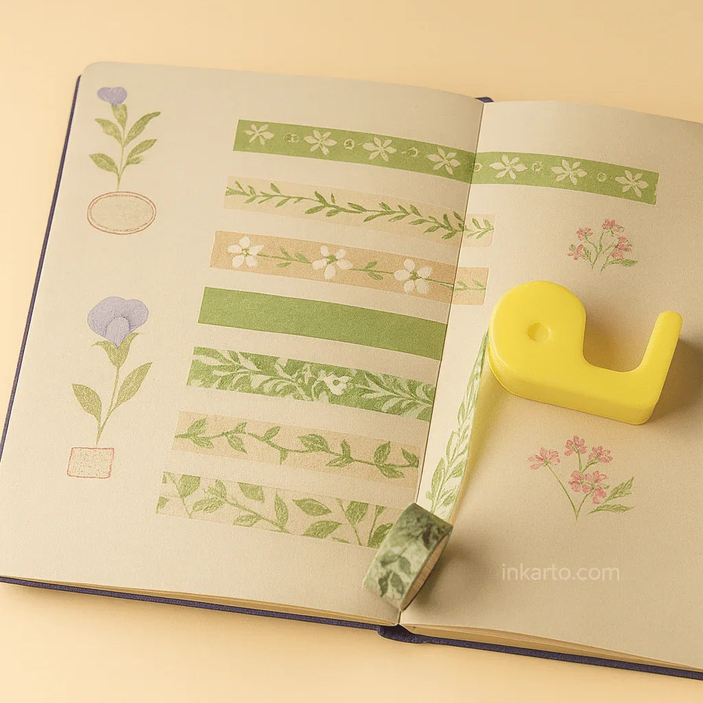 Washi tape with Dispenser for journaling(9pcs) Pack of 1