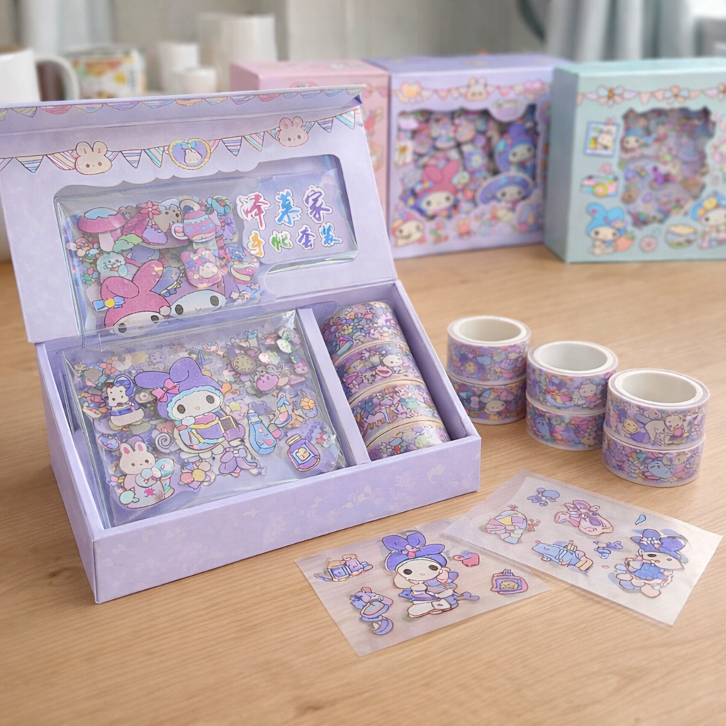Kawaii Stationery Cute Stickers, Washi Tapes set  |Assorted Design | Pack of 1