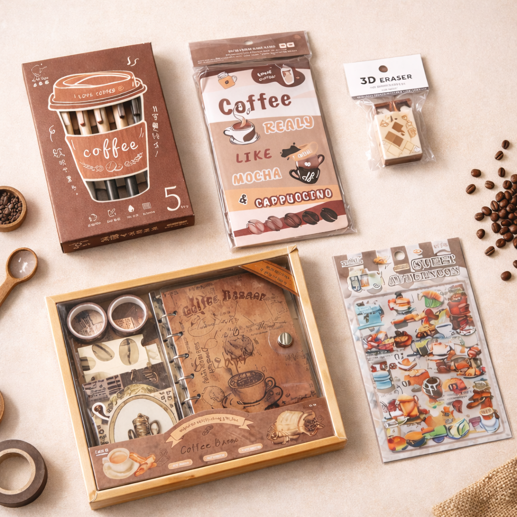 Premium Coffee Theme Journaling & Stationery Kit for Return Gift (5 Pcs) | Pack of 1