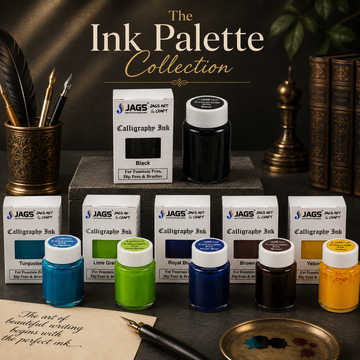 The Ink Palette Collection | 6 Premium Calligraphy Inks 40ML Each | Brown, Black, Royal Blue, Yellow, Lime Green & Turquoise