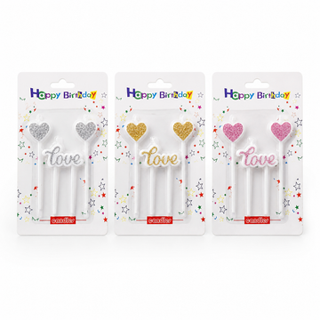 3pc Heart Glitter Love Candles – Assorted Colors