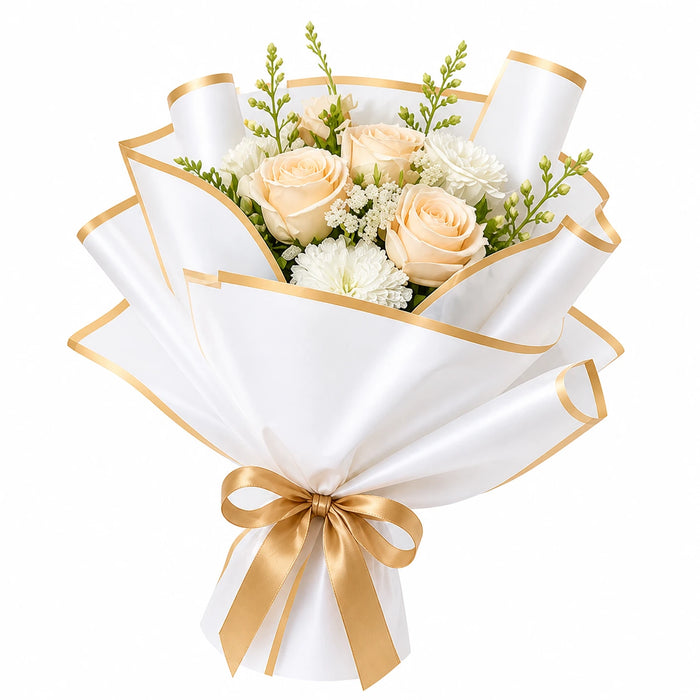Elegant White Wrapping Sheets with Gold Border | Premium Bouquet Wrapping Paper | 20 sheets | 59 x 57 cm