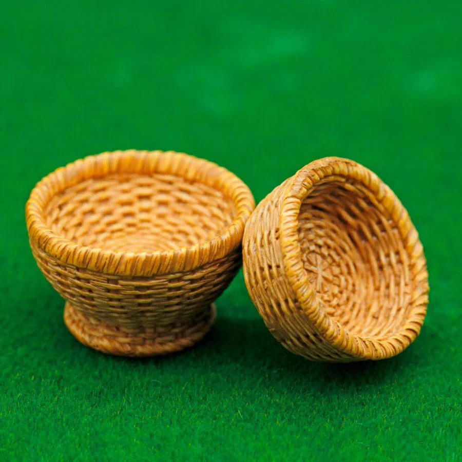 Miniature Bamboo Basket Set – 2 Pieces | Handcrafted Miniature Baskets for Crafts, Dioramas & Decorative Projects (D1580-B)