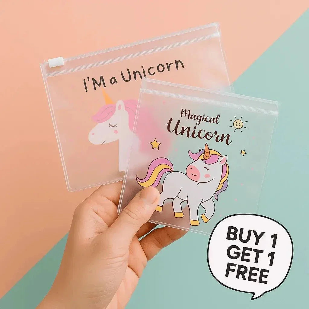(Buy 1 Get 1 FREE) Unicorn-Themed  Transparent Silicone Pouch - Perfect for School or Office Supplies