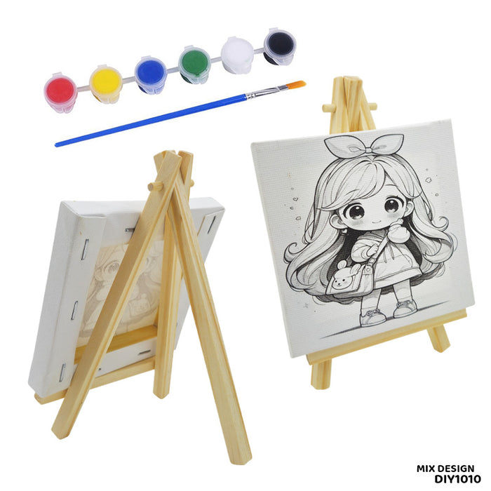 DIY Canvas & Easel Set 10x10cm - Premarked with Brush & Colours