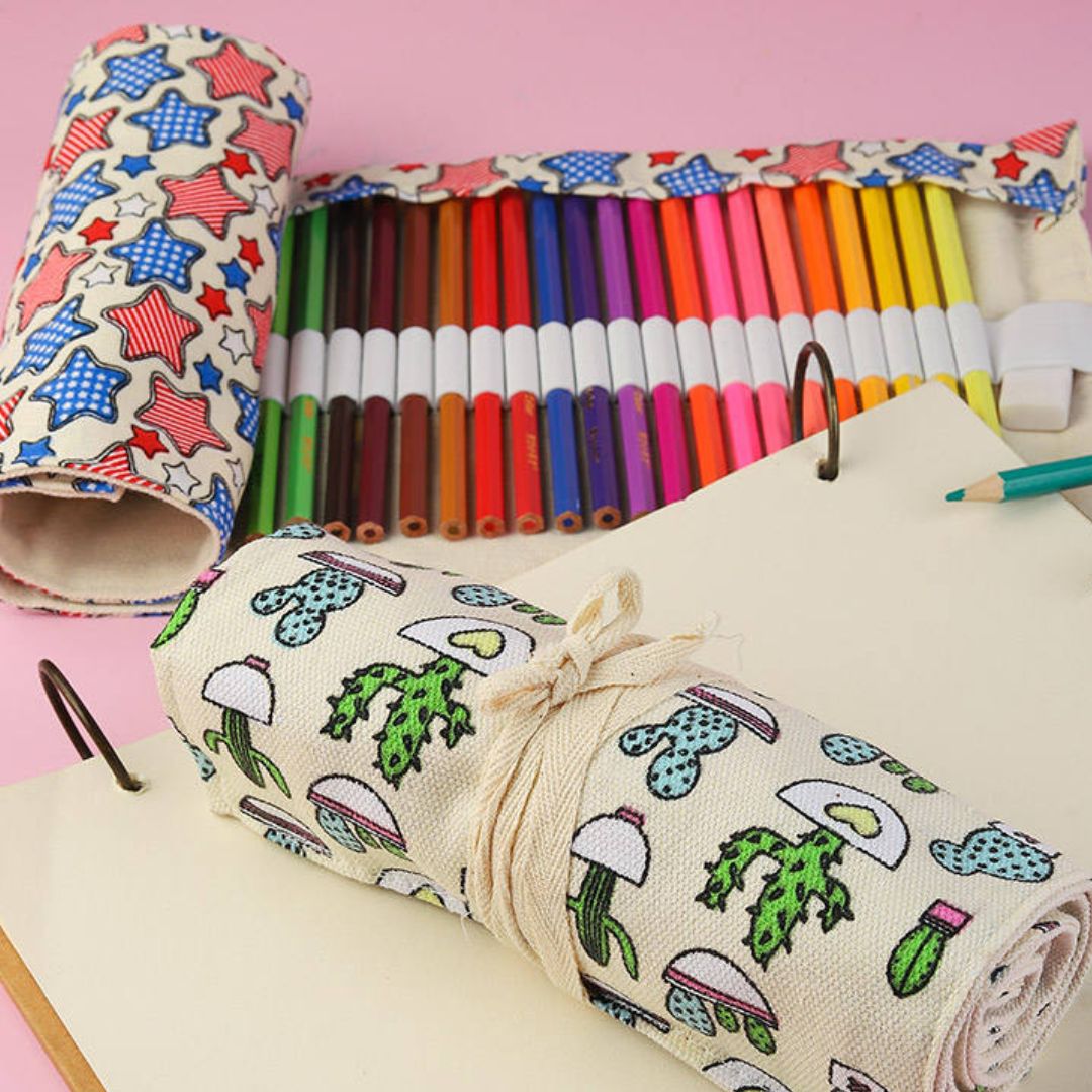 Premium Printed canvas cloth Pencil Case for Sketch Pens & Brushes | Assorted Designs | Pack Of 1