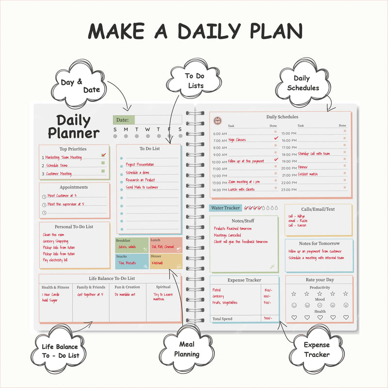 Daily Planner, Mood + Productivity + Expense (Free Sticker Sheets) for 2026 (FREE SHIPPING) I Self Help Journal Diary