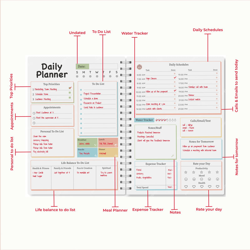 Daily Planner, Mood + Productivity + Expense (Free Sticker Sheets) for 2026 (FREE SHIPPING) I Self Help Journal Diary