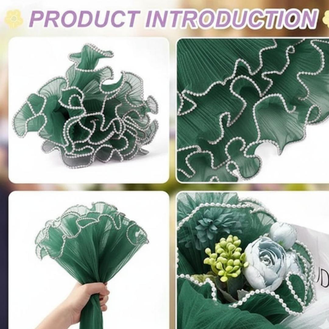 Premium Dark Green Wrapping Paper Net Wrinkled with Pearl 64 cm long  | Gift Wrappers | Premium 2026 Edition