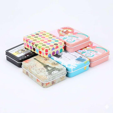 Mini Rectangular  Metal Tin Box l Pack of 1 l  9 X6.5 CM l Storage Solution for Small Treasure