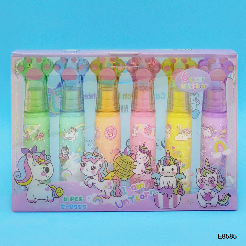 Unicorn Hand Highlighter Bottle Set - 6 Pcs
