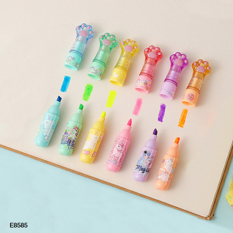Unicorn Hand Highlighter Bottle Set - 6 Pcs