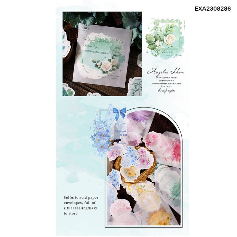 Exa2308286 Diy Blooming paper Cutout for Journaling & Scrapbooking  Sticker 30Pc