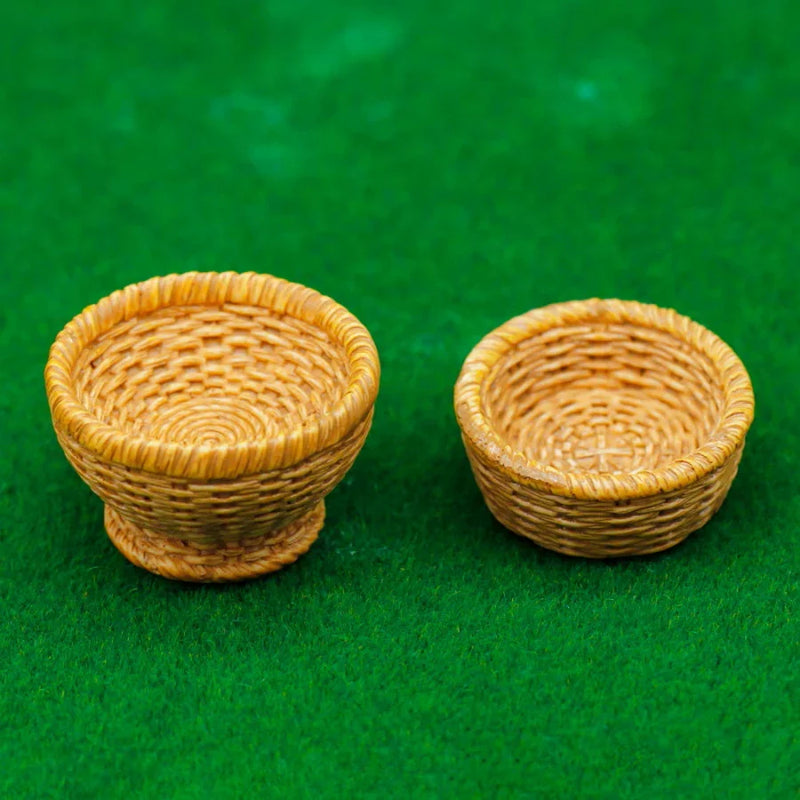 Miniature Bamboo Basket Set – 2 Pieces | Handcrafted Miniature Baskets for Crafts, Dioramas & Decorative Projects (D1580-B)