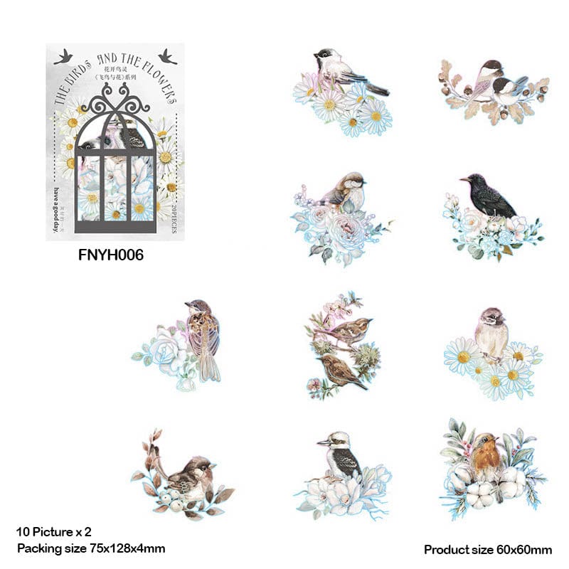 Fnyh006 Birs N Flower Sticker Cutoutss 20Pc