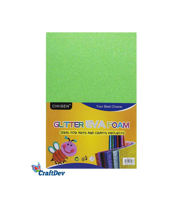Glitter Foam Sheet A4 Neon Green - Pack of 10 for Craft