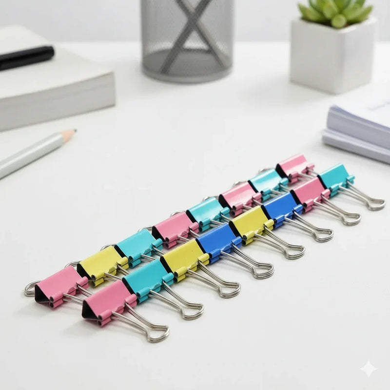 Vibrant Colored Binder Clips - 19mm (12 Pcs)