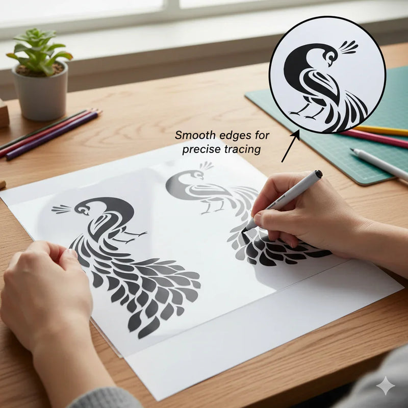 Drawing Stencil Plastic A4 Peacock Horizontal