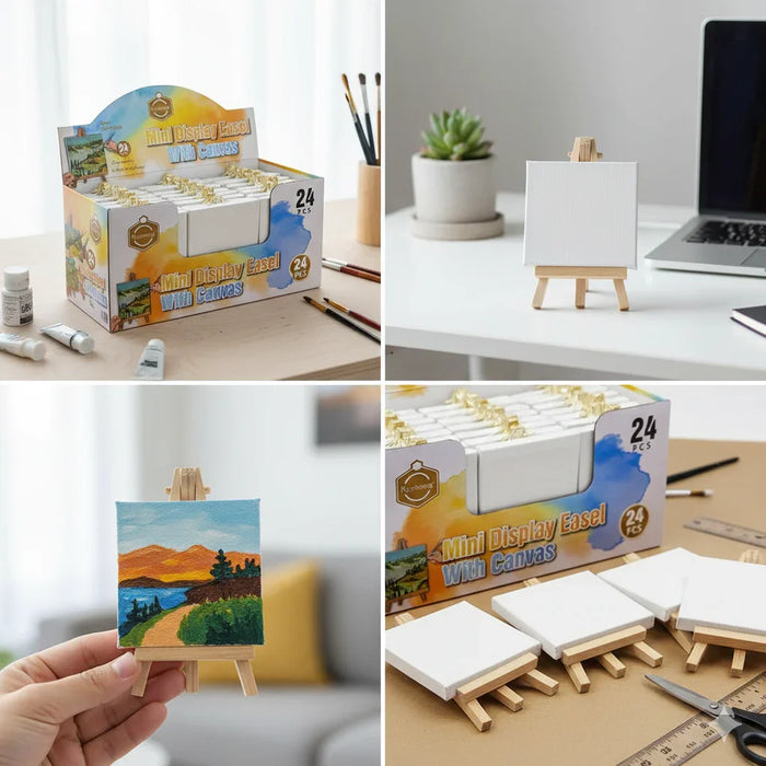 Mini White Canvas with Wooden Easel 10x10cm (1pcs) pack of 1